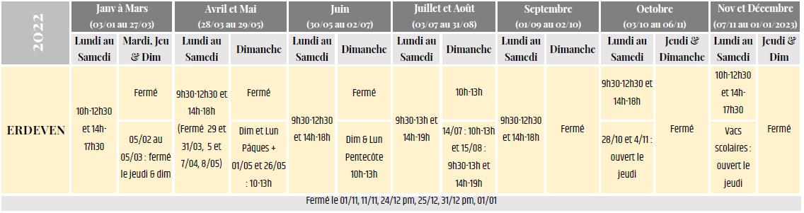 Horaires Erdeven