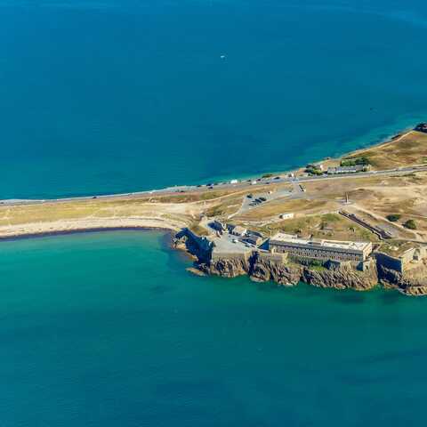 Vue aérienne de l'Isthme de Penthièvre dans la Presqu'ile de Quiberon