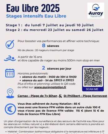 Stage nage eau libre